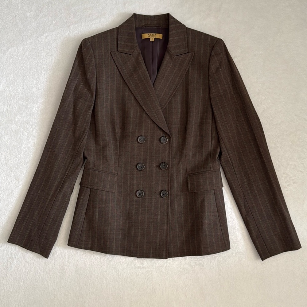 Alex Marie | Pinstripe Double Breasted Blazer Jacket Wool Blend Brown (4)